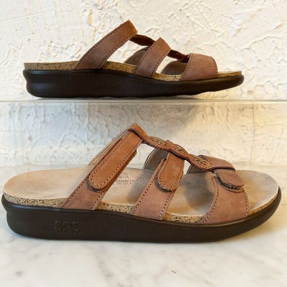 SAS Brown Leather Sandals Women’s Size 6.5 Tripad Comfort Cushion Made in USA - Picture 2 of 8